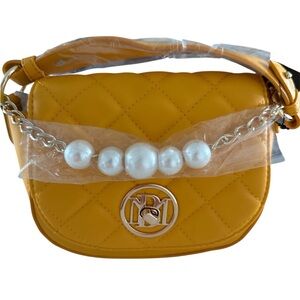 Badgley Mischka Yellow Crossbody Bag with Pearl Accent